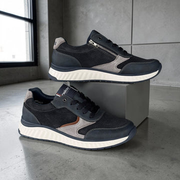 Mens Rieker B0606 Navy Wedge Side Zip Mesh Trainers - Navy