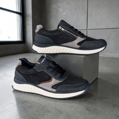 Mens Rieker B0606 Navy Wedge Side Zip Mesh Trainers - Navy