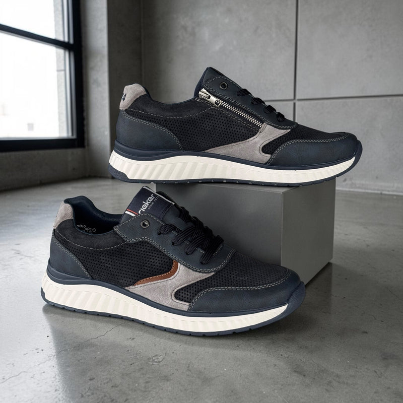 Mens Rieker B0606 Navy Wedge Side Zip Mesh Trainers - Navy