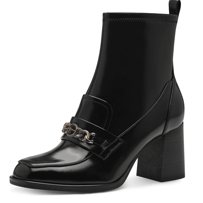 Womens Tamaris 25320 Black Hi-Shine Block Heel Long Ankle Boots - Black