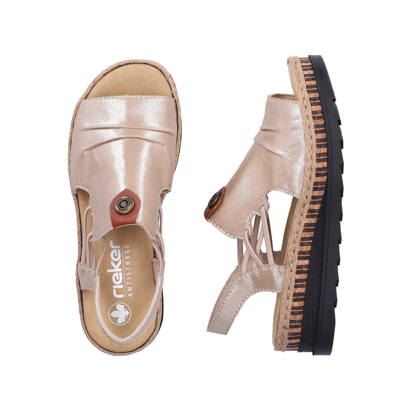 Womens Rieker V7972 Beige Wedge Sandal - Beige