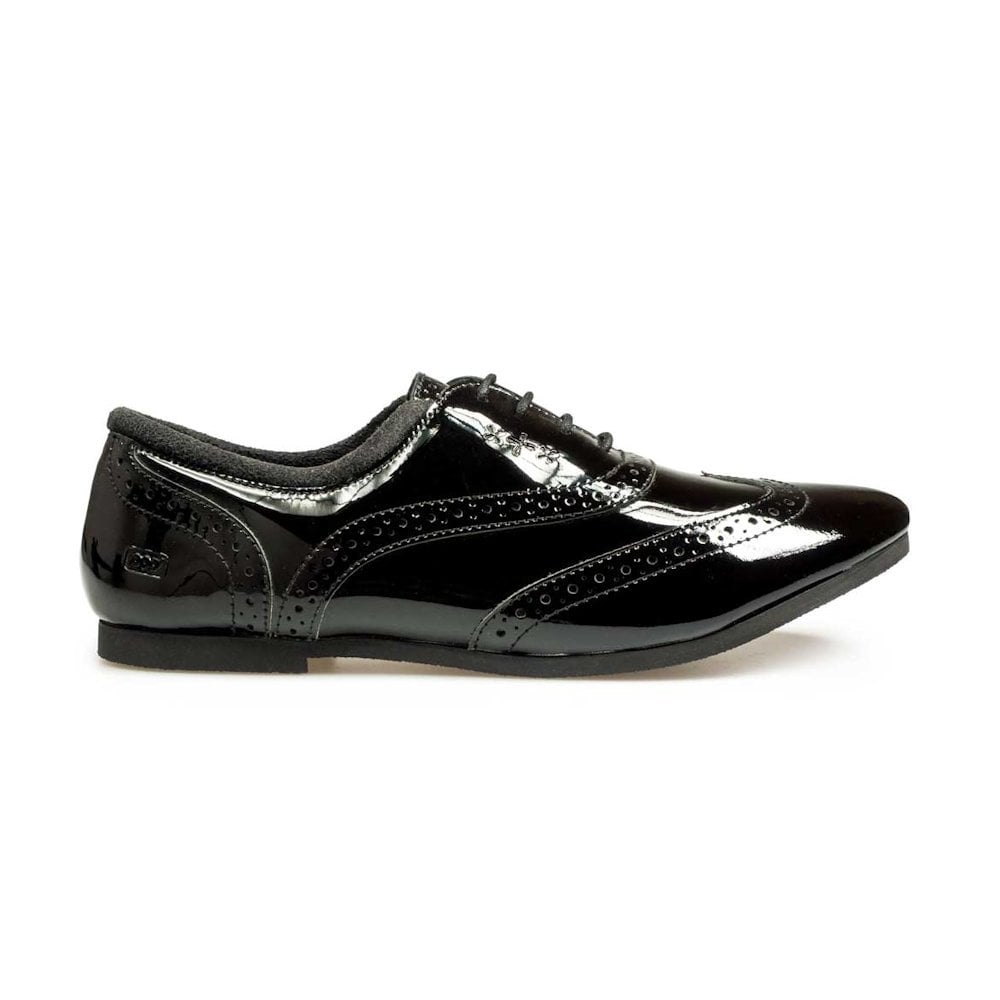 Junior Pod Girls Tatum Brogue Shoes - Black Patent