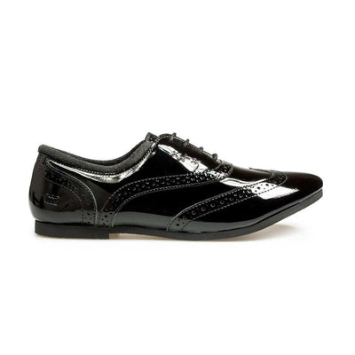 Junior Pod Girls Tatum Brogue Shoes - Black Patent - Black