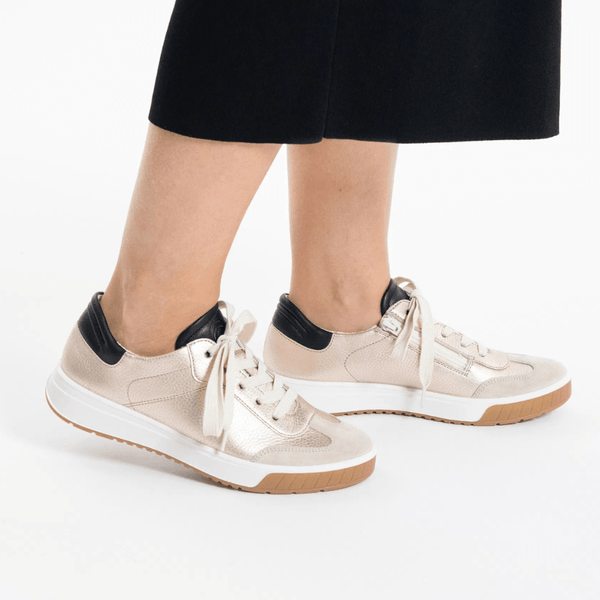 Womens Ara Rom Soft Gold Side Zip and Lace Up Trainers - Soft Gold