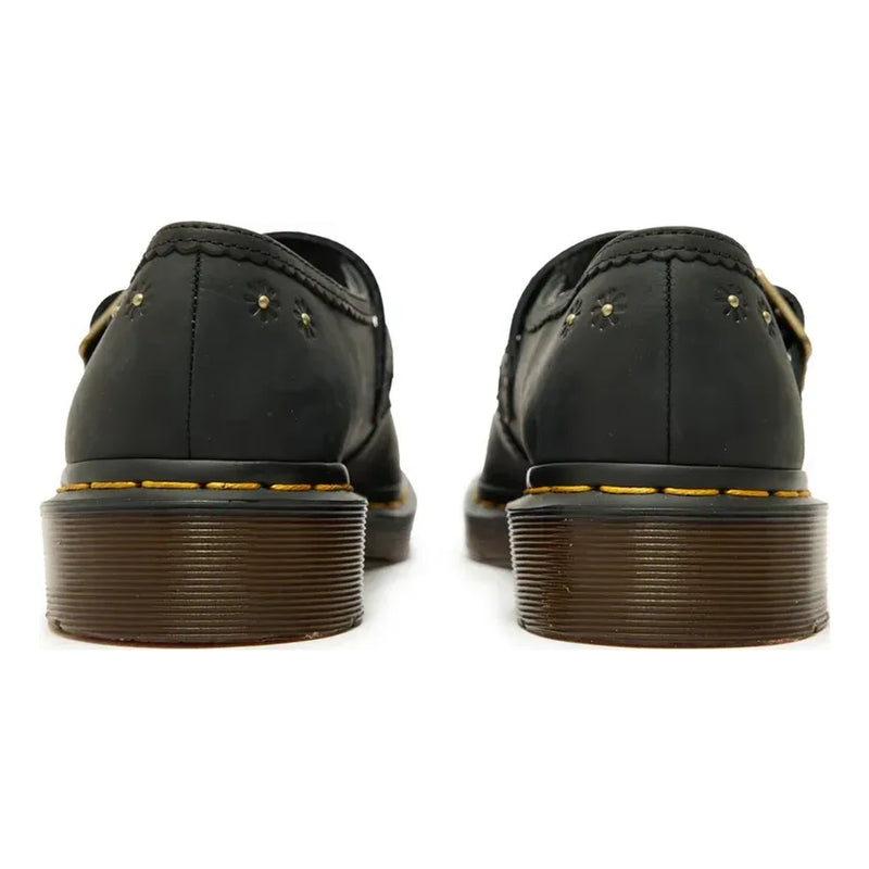 Womens Dr. Martens Mary Jane Flower Black Crazy Horse Leather Casual Shoes - Black