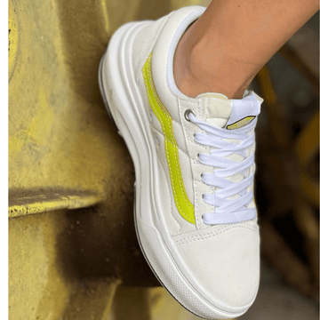 Womens Vans Old Skool Overt CC Trainers - White and Yellow
