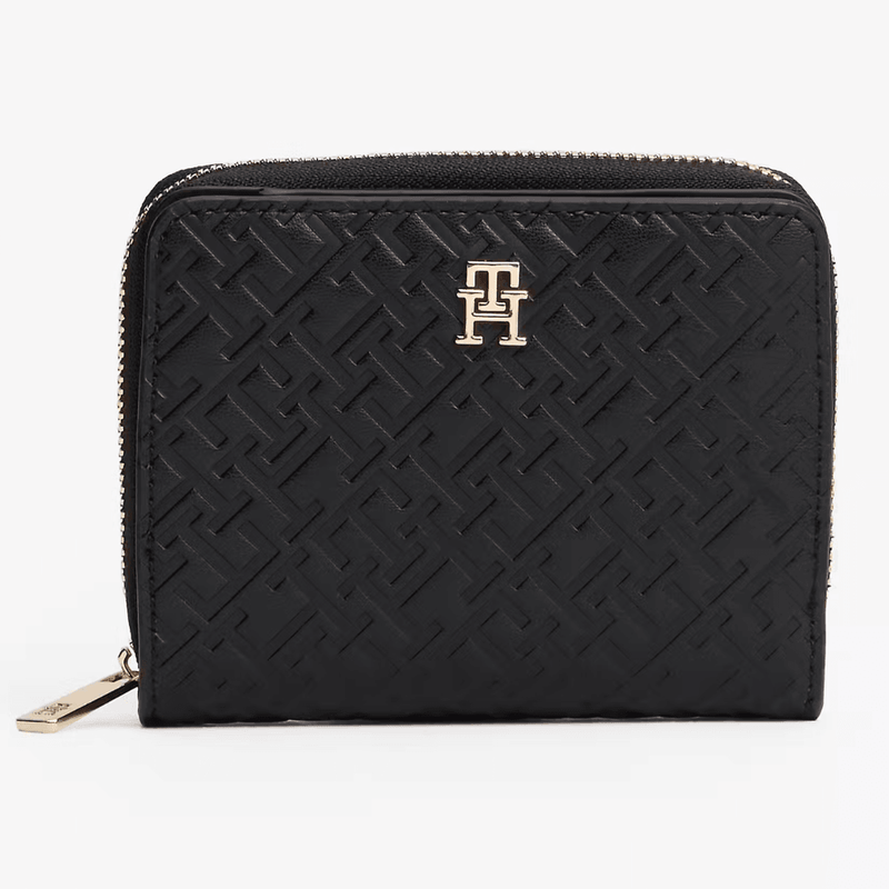 Womens Tommy Hilfiger Monogram Zip Around Small Purse - Black