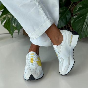 Womens New Balance 327 Trainers - White & Yellow