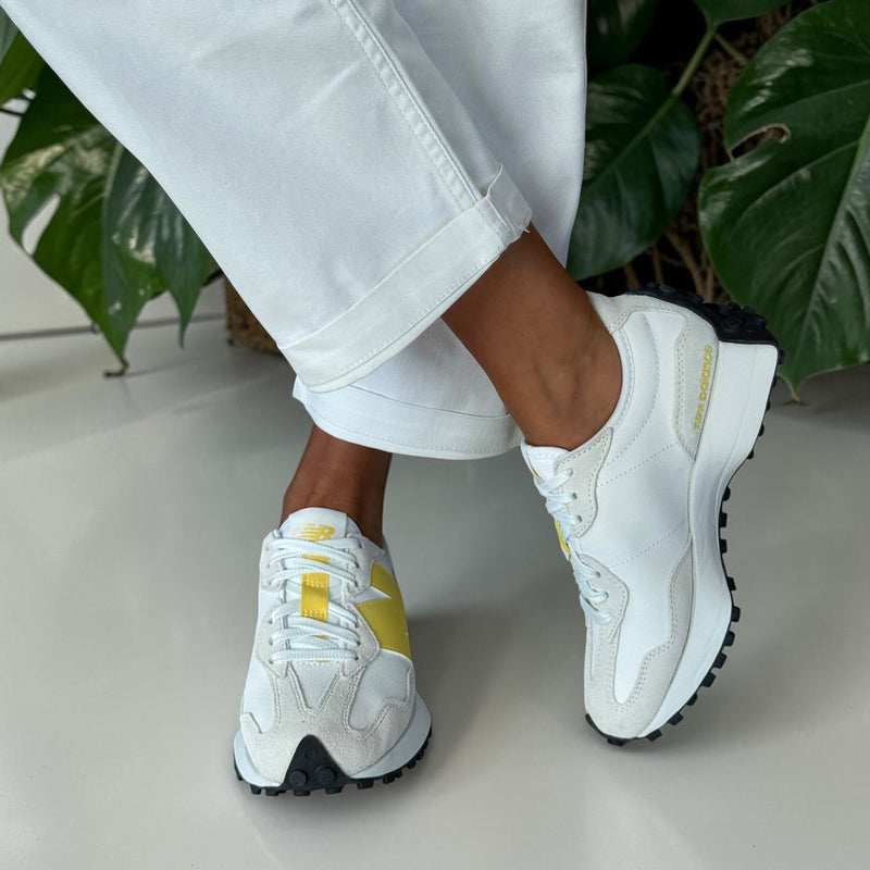 Womens New Balance 327 Trainers - White & Yellow