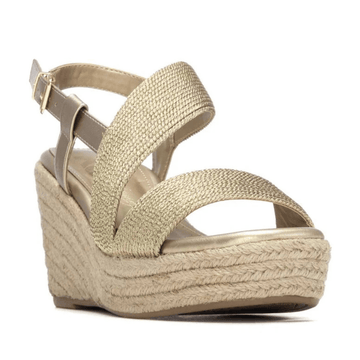 Womens Xti 145335 Gold Strappy Espadrille Wedge Sandals