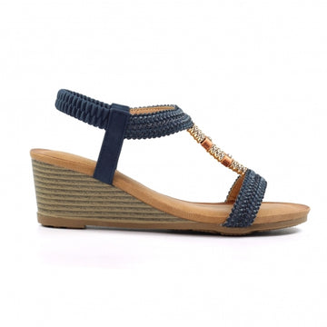 Womens Lunar JLH535 Wedge Florence Sandals - Navy