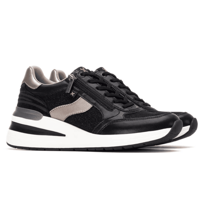 Womens Xti 144629 Black and Pewter Wedge Side Zip Trainers - Black
