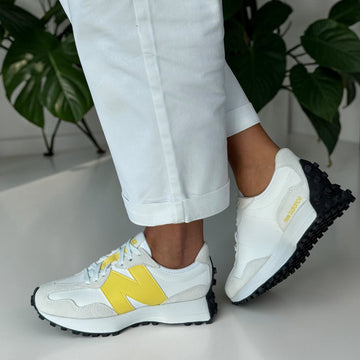 Womens New Balance 327 Trainers - White & Yellow