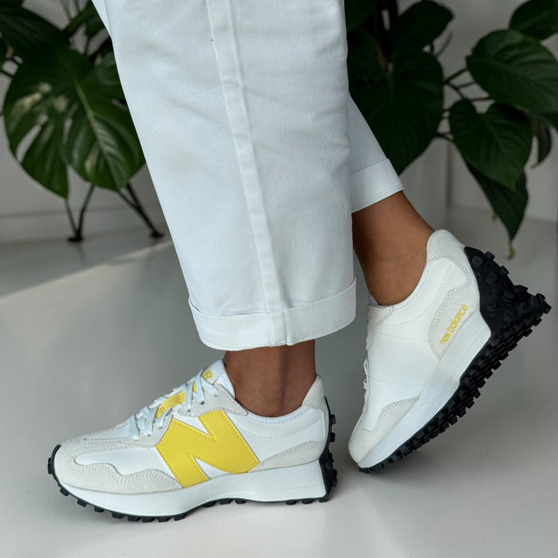 Womens New Balance 327 Trainers - White & Yellow