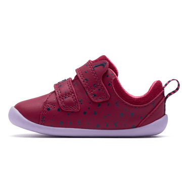 Infant Girls Clarks Roamer Wish Berry Velcro Strap Pre Walker Shoes - Berry - Burgundy