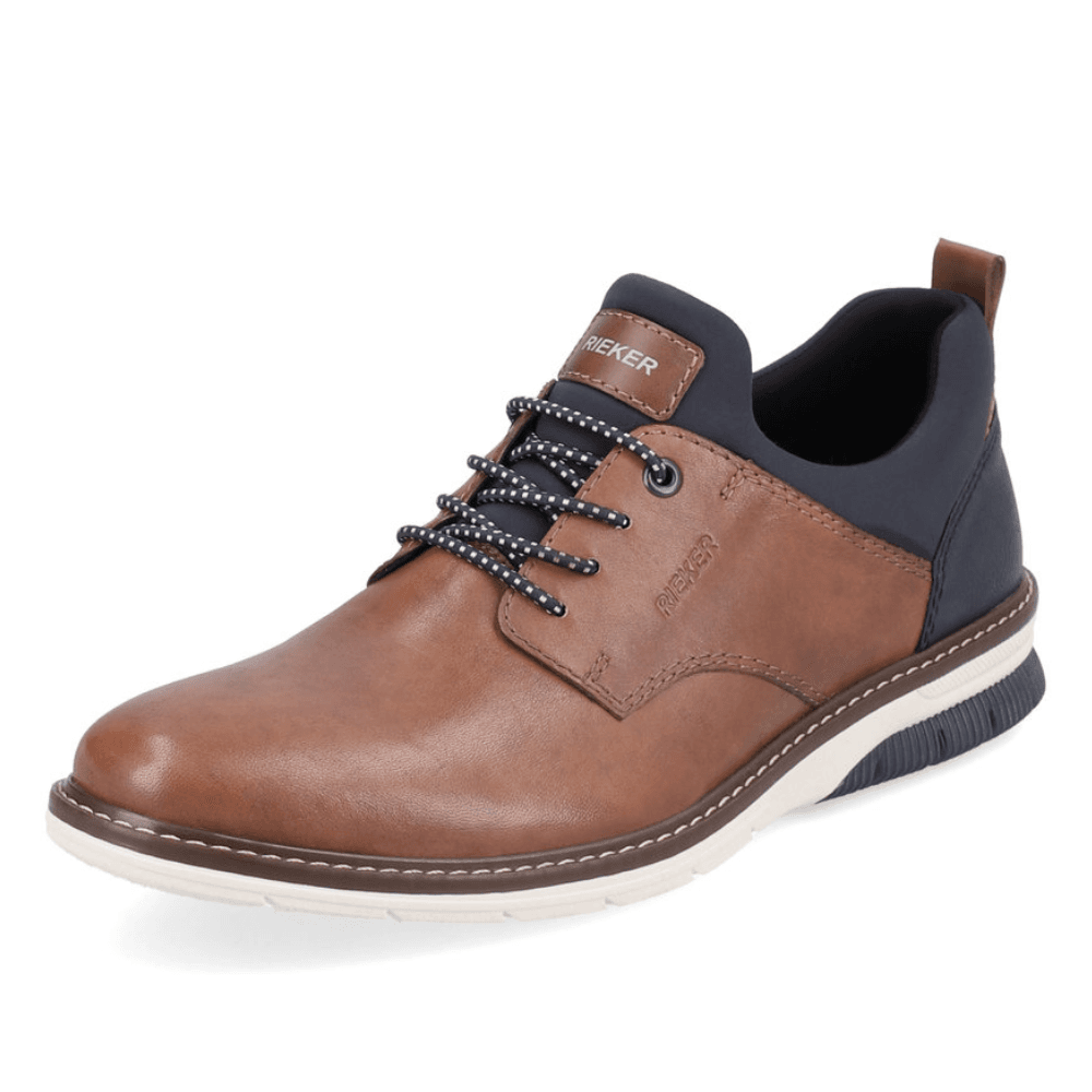 Mens Rieker 14454 Tan with Navy Smart Elasticated Lace Shoes