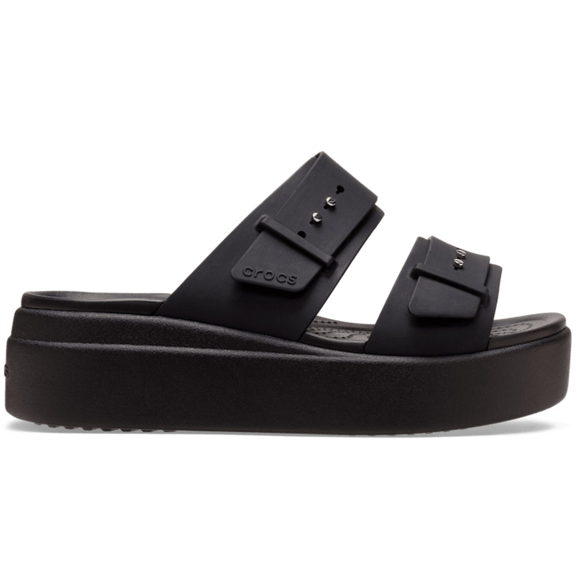 Womens Crocs Black Brooklyn Buckle Wedge Sandals