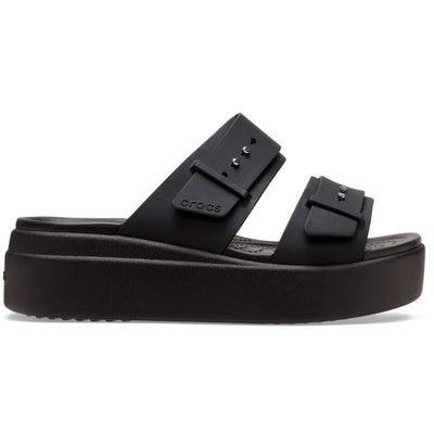 Womens Crocs Black Brooklyn Buckle Wedge Sandals - Black