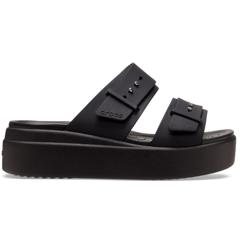 Womens Crocs Black Brooklyn Buckle Wedge Sandals - Black