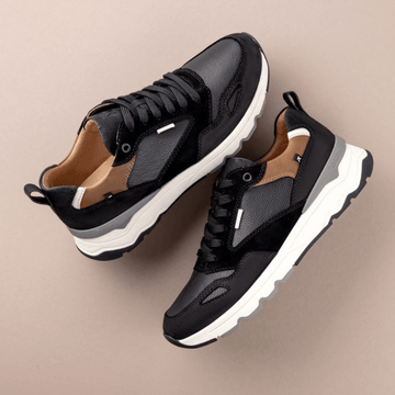 Mens Rieker U0903 Black and Brown Leather Sport Trainers - Black