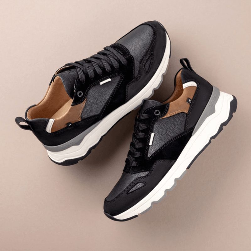 Mens Rieker U0903 Black and Brown Leather Sport Trainers - Black