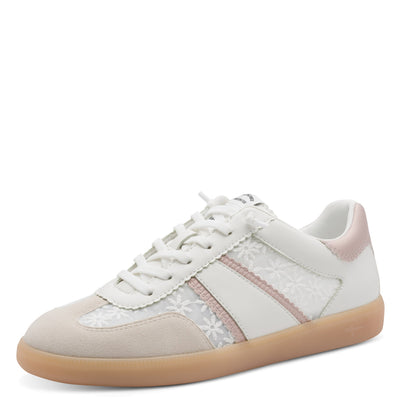 Womens Tamaris 23639 Laced Trainers - White Comb