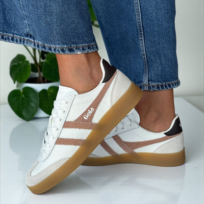 Womens Gola Viper White and Brown Gum Sole Trainers - White