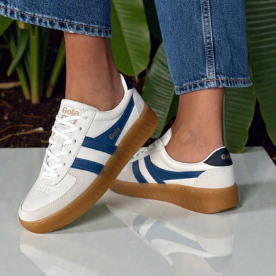 Womens Gola Grandslam Elite White Blue and Navy Gumsole Trainers - White