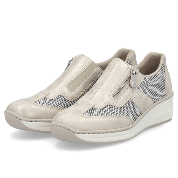 Womens Rieker 48760 Gold Mesh Side Zip Wedge Shoes - Gold