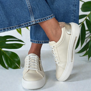 Womens Clarks Hollyrose Zip Platform Trainers - Cream Multi