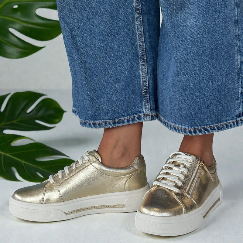 Womens Clarks Hollyrose Zip Platform Trainers - Gold