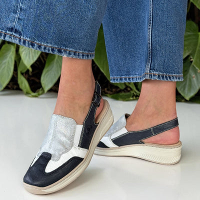 Womens Rieker 48757 Blue Combi Wedge Sandal - Blue Combi