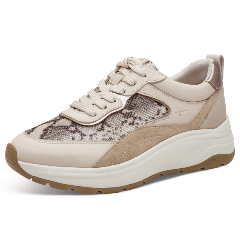 Womens Tamaris 23718 Beige and Snake Print Trainers - Beige Snake