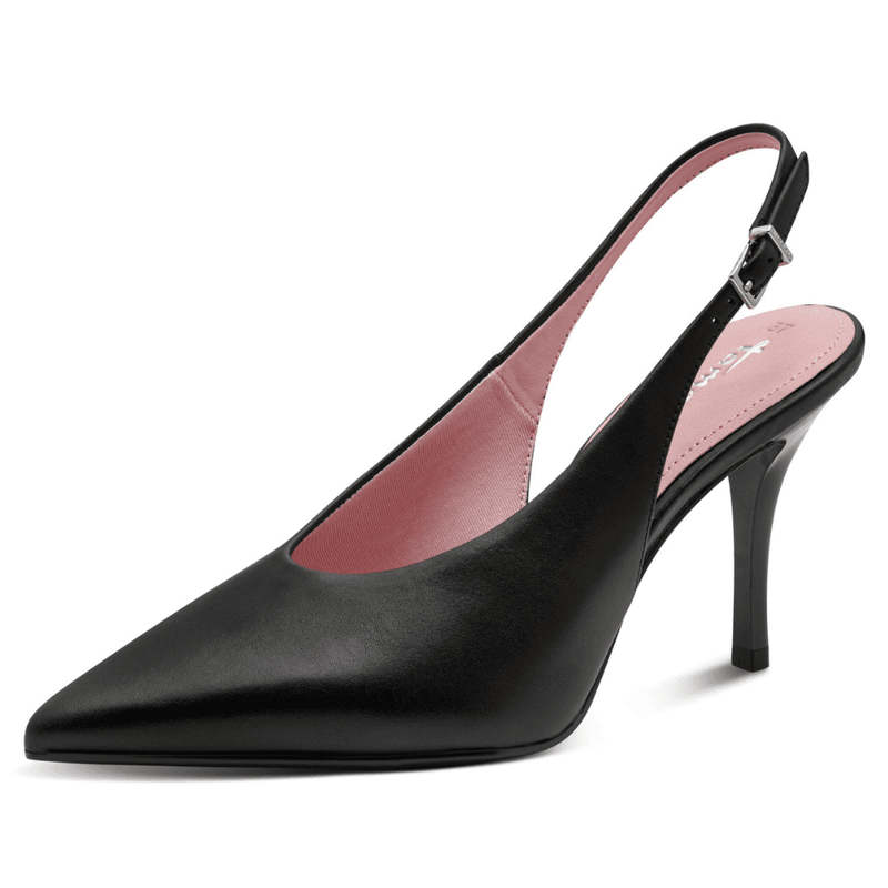 Womens Tamaris 29642 Leather Slingback Pointed Toe Heels - Black