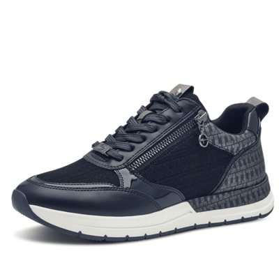 Womens Tamaris 23732 Wedge Side Zip Monogram Trainers - Navy