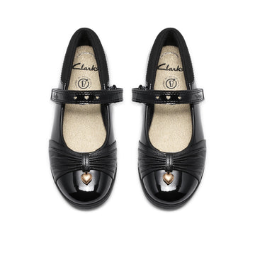 Girls Clarks Lock Gem Kid Black Patent School Shoes - Black Patent