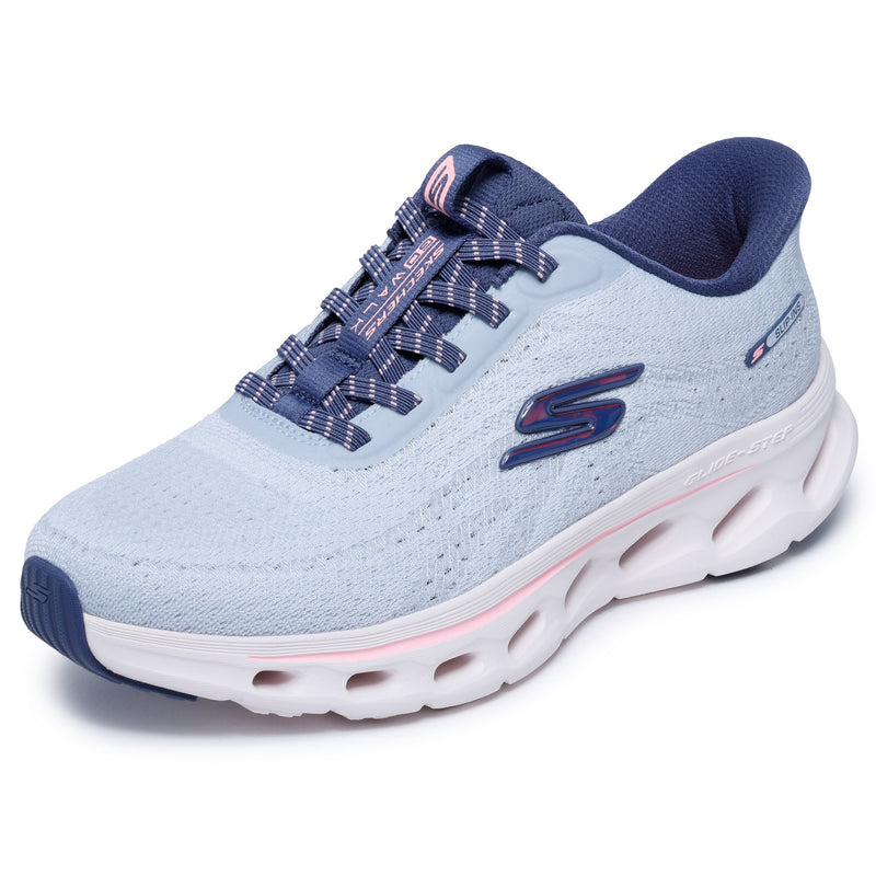 Womens Skechers 125144 Pale Blue & Pink Slip-Ins Monomesh Go Walk Glide-Step 2.0 Bungee - Blue