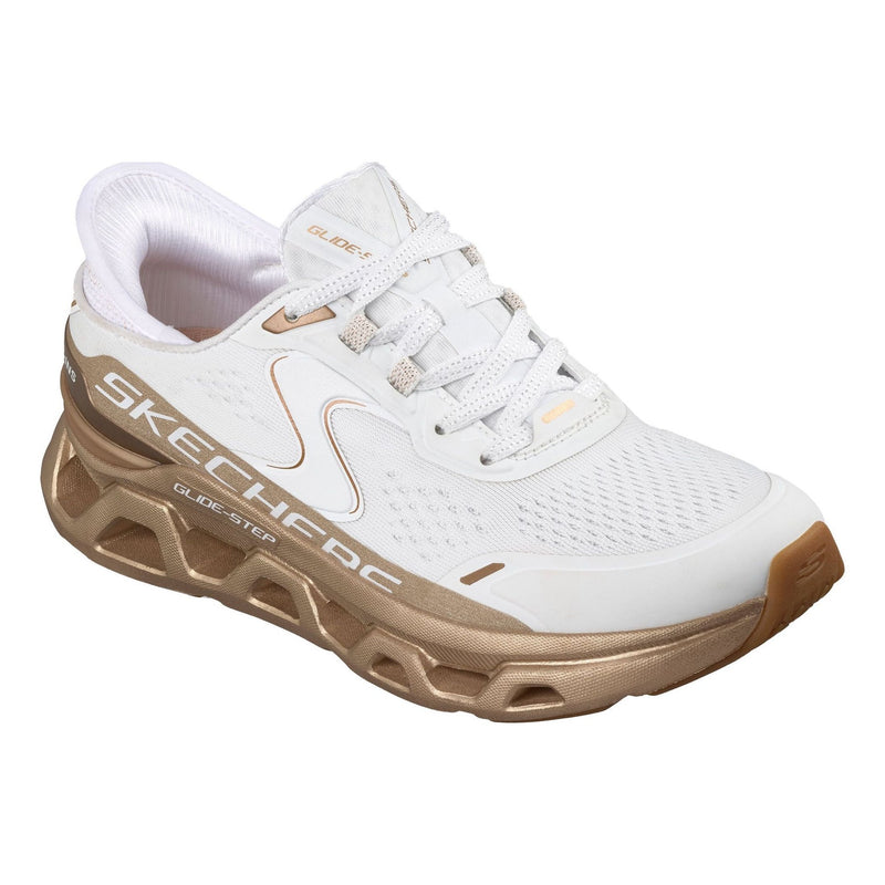 Womens Skechers 150514 Glide-Step Altus - Starlight Shine White / Gold Slip-Ins Trainers - White / Gold