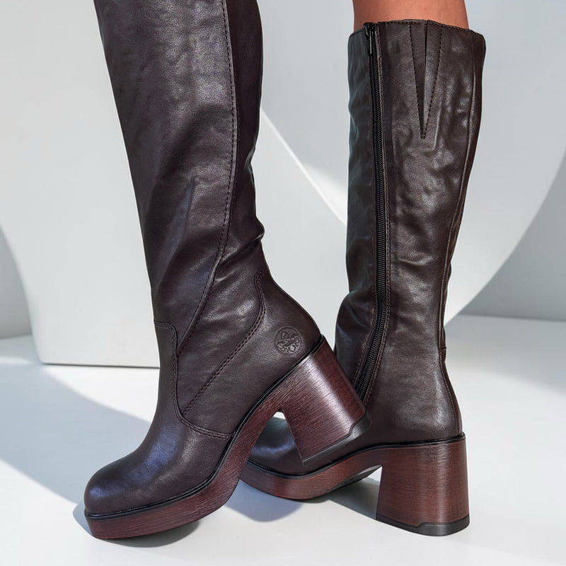 Womens Rieker 58090 Nougat Long Boots - Nougat