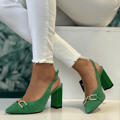 Womens Caprice 29600 Green Suede Sling back Heels - Green