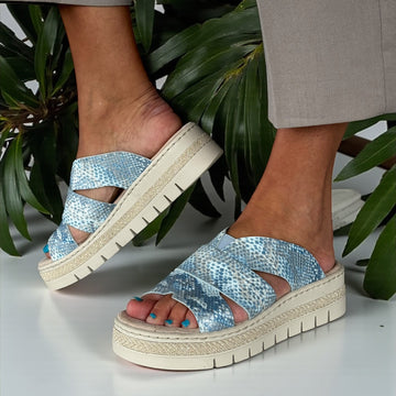 Womens Rieker V4989 Blue Wedge Sandal - Blue