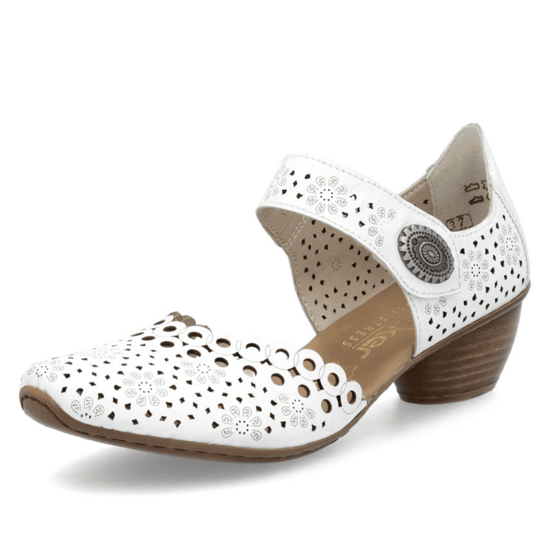 Womens Rieker 43753 White Mary-Jane Strap Heeled Shoes - White