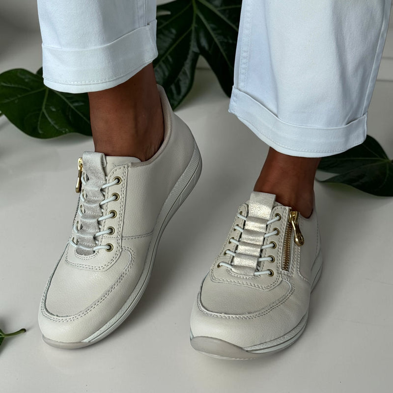 Womens Rieker N1156 Beige and Gold Side Zip Trainers - Beige Gold