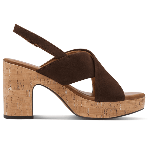 Womens Marco Tozzi 28366 Brown Cork Platform Block Heel Sandals - Mocca Brown