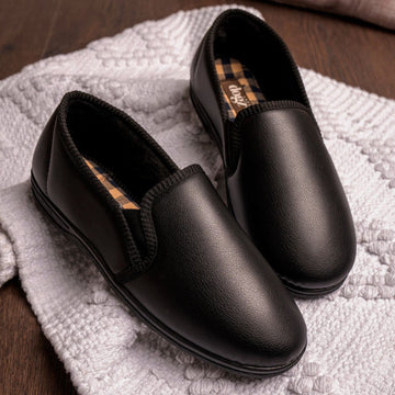 Mens Lazy Dogz Trent II Faux Leather Slippers - Black