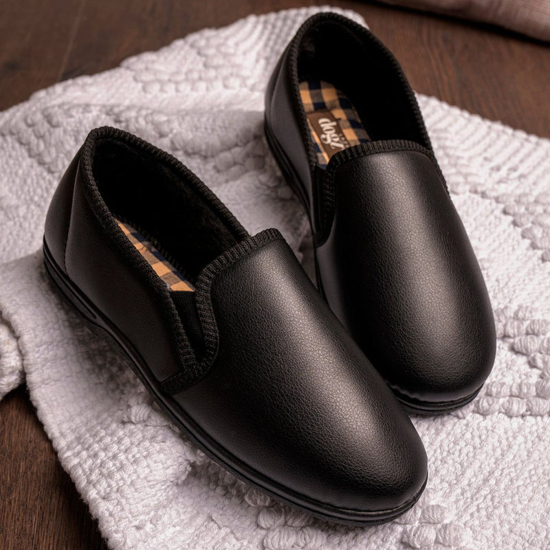 Mens Lazy Dogz Trent II Faux Leather Slippers - Black