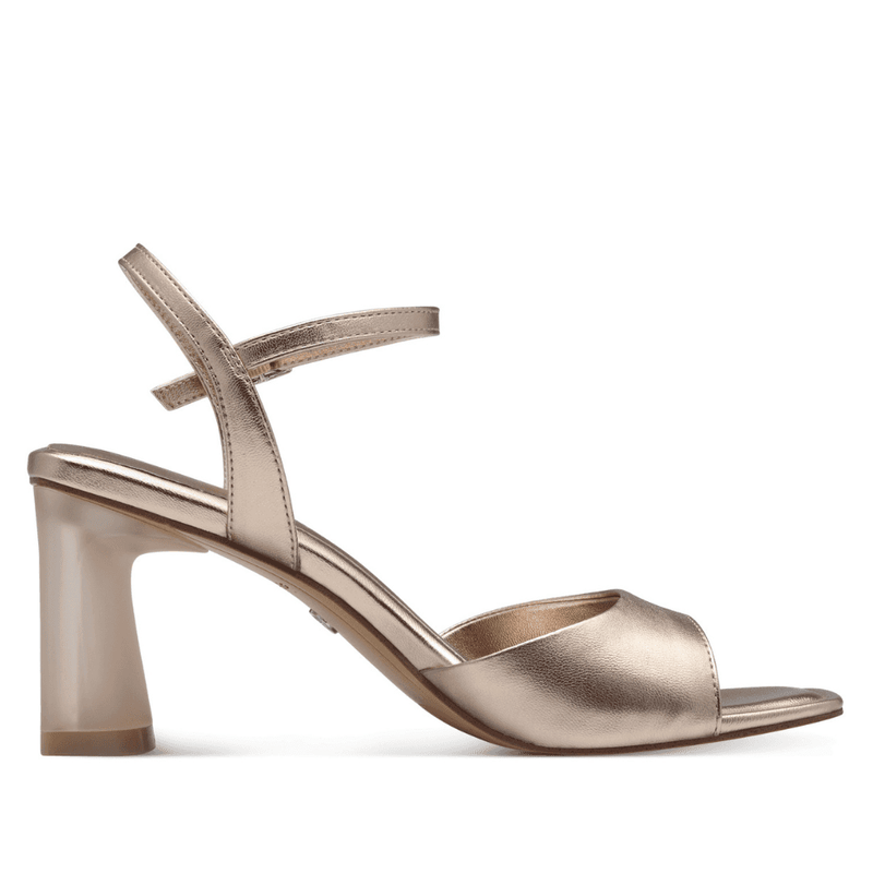 Womens Tamaris 28340 Rose Gold Metallic Perspex Block Heel Sandals - Gold Metallic