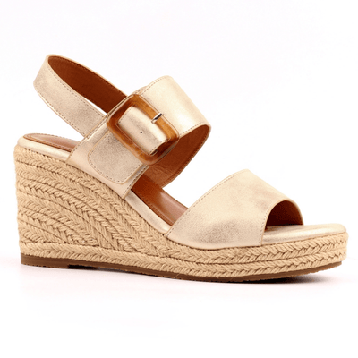 Womens Lunar Rochester Gold Shimmer Peep Toe Wedge Sandals - Gold