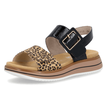 Womens Remonte D1J53 Black and Leopard Print Velcro Flatform Sandals - Black