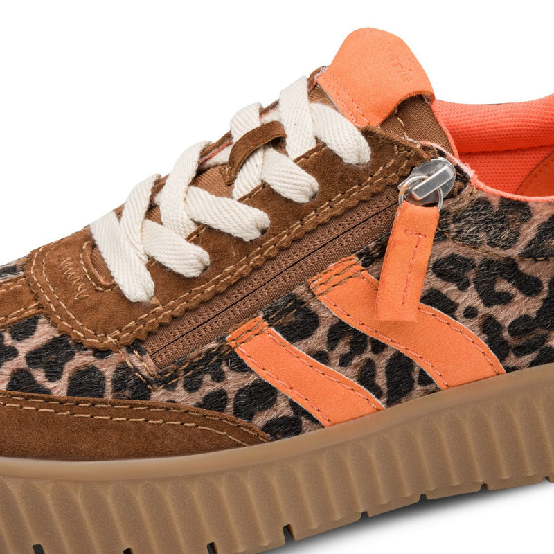 Womens Tamaris 83739 Side Zip Trainers - Cognac Leopard